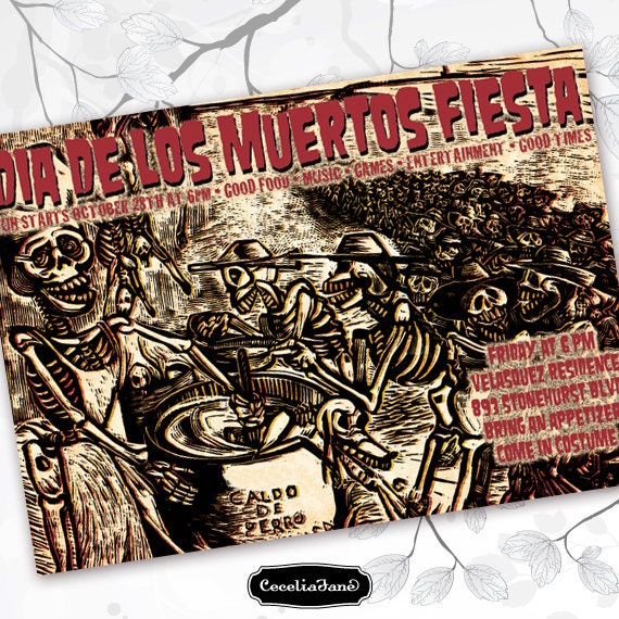 Day of the Dead party invitation, El Dia De Los Muertos, IN506