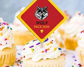 Wolf Pack cupcake toppers, Pack Meeting cupcake toppers, custom cupcake toppers, BSA5314