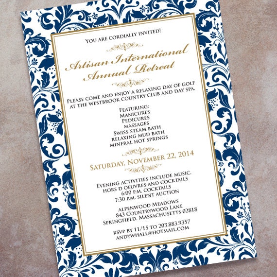 Company Retreat Invitations Wedding Invitations Navy And Gold