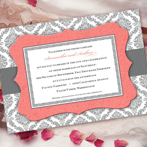 wedding invitations, wedding invitations and rsvp, coral wedding invitations, coral bridal shower invitations, wedding package, IN206