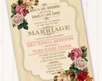 wedding invitations, Victorian wedding invitations, classic Victorian bridal shower invitations, wedding package, IN263