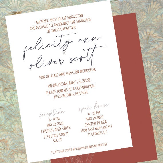 wedding invitations, rust wedding invitations, tulip wedding invitations, spring wedding invitations, simple wedding invitations, IN705