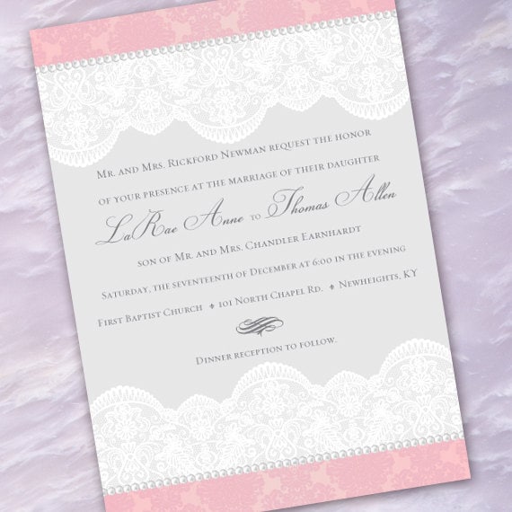 wedding invitations, pink and lace wedding invitation, Victorian wedding invitations, lace wedding invitations, wedding package, IN215