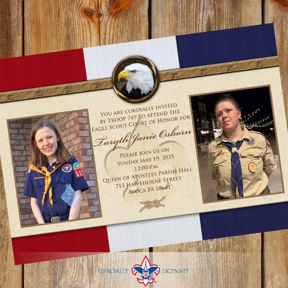 Eagle Scout court of honor invitations, double sided invitation, Court of Honor invitation, Scouting America invitation, BSA0401