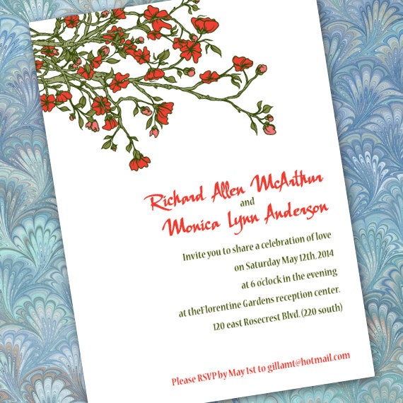 wedding invitations, cherry blossom wedding invitations, cherry blossom bridal shower invitations, company retreat, wedding package, IN295