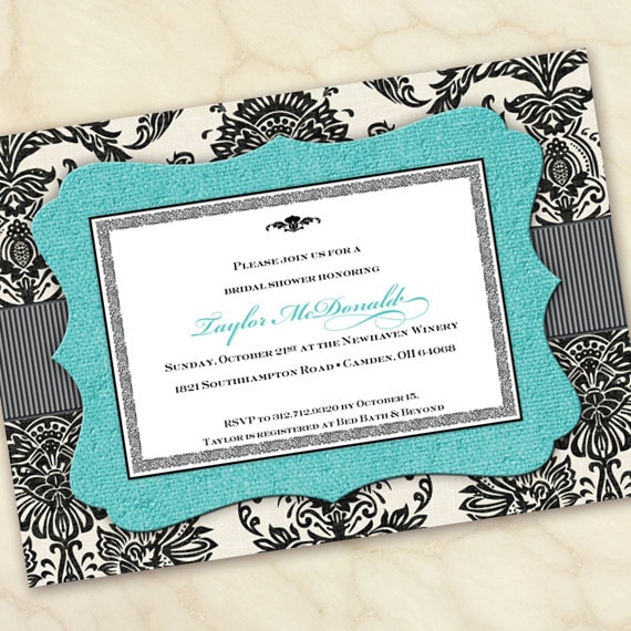 bridal shower invitations, turquoise bridal shower invitations, wedding invitations, turquoise graduation invitations, IN165