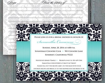 bridal shower invitations, recipe cards, recipe exchange, turquoise bridal shower invitations, turquoise wedding shower invitations, IN288