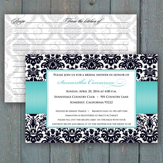 bridal shower invitations, recipe cards, recipe exchange, turquoise bridal shower invitations, turquoise wedding shower invitations, IN288