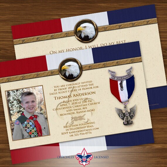 Eagle Scout court of honor invitations, double sided invitation, Court of Honor invitation, BSA0401