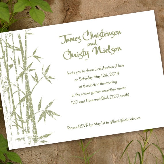 wedding invitations, Asian wedding invitations, sage and white wedding, bamboo party invitation, sage bamboo shower, wedding package, IN294