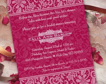 bridal shower invitations, hot pink bridal shower invitations, fuchsia bridal shower invitations, hot pink birthday party invitation IN217.2