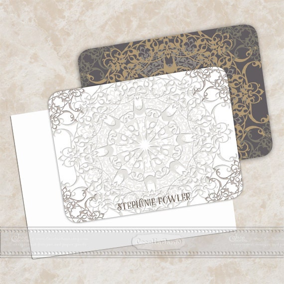 personalized notecards, notecard set, thank you cards, girlfriend gift, personalized stationery, silver notecard sets, NS130