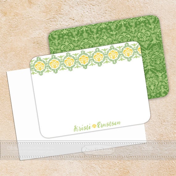 personalized notecards, notecard set, thank you cards, personalized stationery, green notecard set, teacher appreciation,  NS127