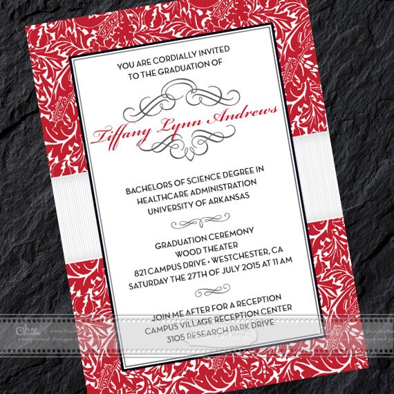 graduation invitations, crimson graduation invitations, crimson college graduation, doctorate graduation, graduation announcement, IN388