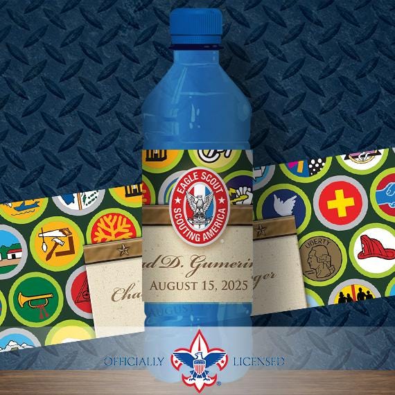 Water Bottle Wrapper, Eagle Court of Honor, Customized, Merit Badge, BSA1306