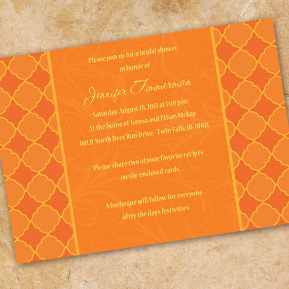 bridal shower invitations, bridal shower ideas, tangerine tango bridal shower invitations, bachelorette party invitations, OSU grad, IN184