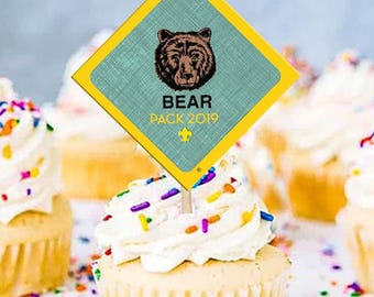 Bear Pack cupcake toppers, Pack Meeting cupcake toppers, custom cupcake toppers, BSA5414
