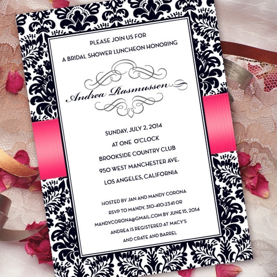 bridal shower invitations, hot pink bridal shower invitations, fuchsia bridal shower invitations, graduation invitations, IN285