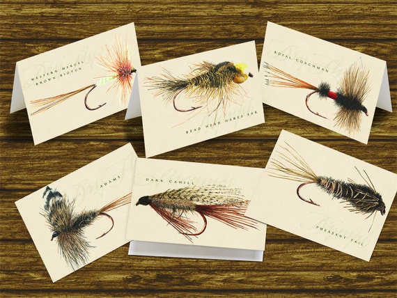 thank you cards, best man gifts, outdoors cards, fly fishing notecard set, fly fishing thank you cards, fathers day gift, PT001
