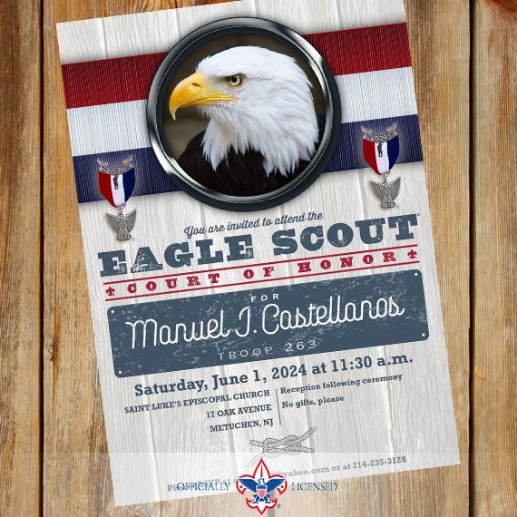 Eagle Scout Court of Honor invitations, single sided invitation, Boy Scouts of America, BSA0701