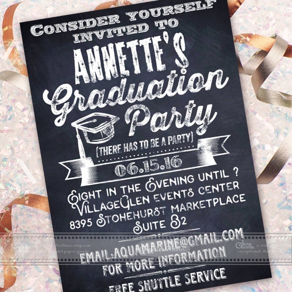 graduation party invitations, graduation announcement, chalkboard graduation party invitations, high school graduation party, IN449