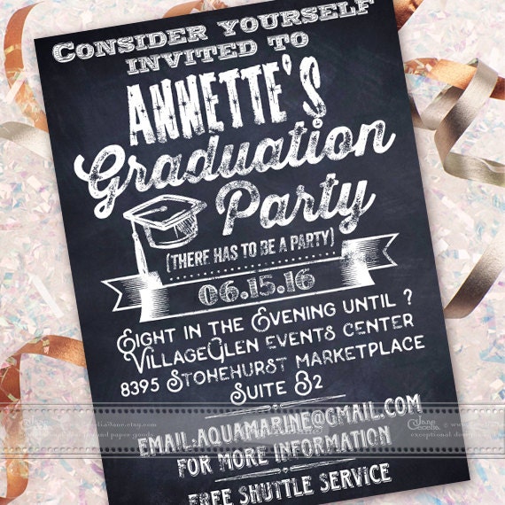 graduation party invitations, graduation announcement, chalkboard