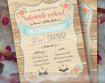 bachelorette party invitation, bachelorette weekend invitation, bridal shower, girls weekend, girls night out, bridal suite, IN375