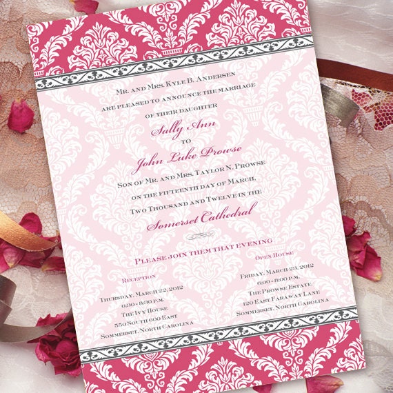 wedding invitations, wedding package, hot pink wedding invitations, bridal shower invitations, pinkalicious party, retirement party