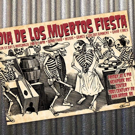 Dia De Los Muertos invitation, fiesta invitation, Day of the Dead party, IN178