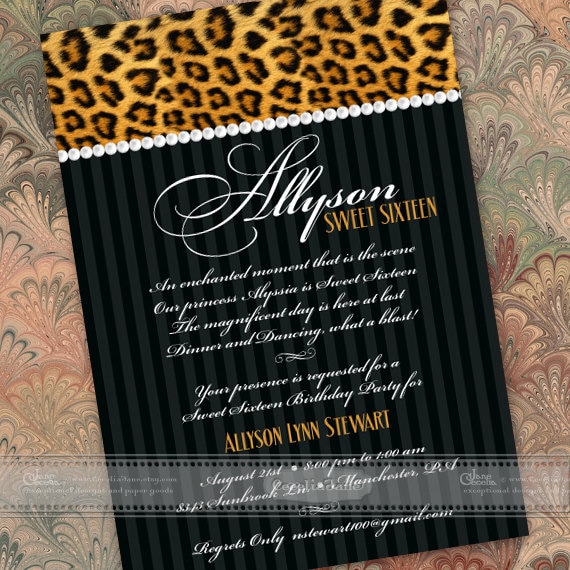 cheetah party invitation, cheetah birthday, sweet sixteen party invitations, cheetah bridal shower invitations, cheetah retirement, IN395