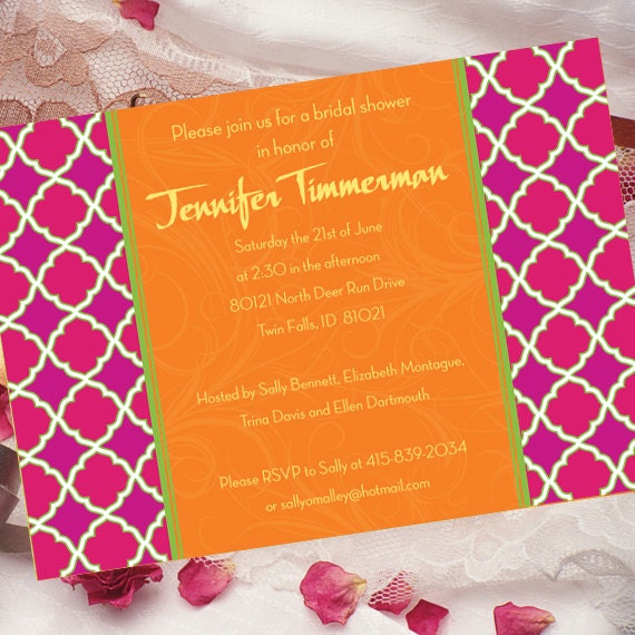bridal shower invitations, fuchsia bridal shower invitations, tangerine tango bridal shower invitations, 16th birthday party, IN189