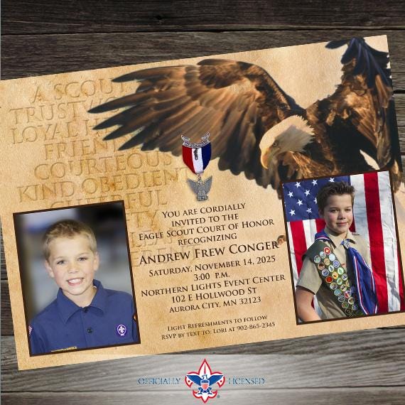 Eagle Scout court of honor invitation, double sided invitation, BSA invitation, Court of Honor, Scouting America invitation, BSA0201