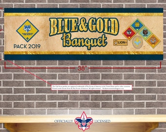 Blue and Gold Banner, custom banner, 12"x38" banner, BSA2218A