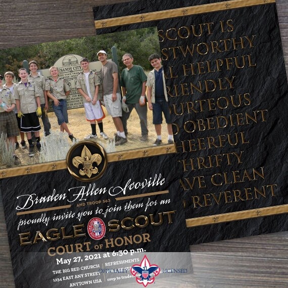 Eagle Scout court of honor invitations, double sided invitations, Court of Honor invitation, BSA invitations, BSA1101