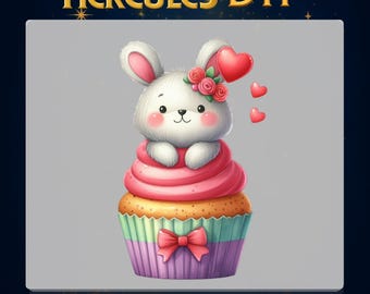 Colorful Cupcake Bunny Iron on Decal,Baby Shower Gift Idea,Newborn Rabbit DTF Transfer,Birthday Cake Bunny Hot Peel Design,Cute Bunny DTF