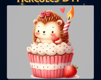 Cute Hedgehog Cupcake DTF Transfer,Birthday Girl Ready to Press,Kawaii Animal Birthday Hot Peel Design,Sweet Cupcake DTF Print Gift for Kids