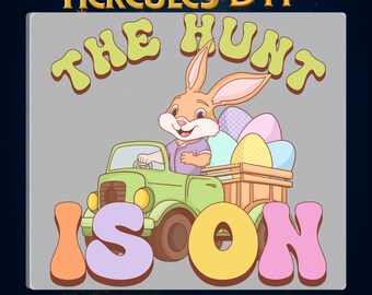 Easter Egg Hunt Hot Peel Design,Lets we hunt easter bunny DTF Press,Easter Egg Hunt Truck Iron on Decal,Cartoon Easter Bunny Draw Heat Press