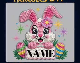 Personalized Easter Bunny DTF Transfer,Cute Pink Custom Name Easter Bunny Hot Peel Design,Girly Trend Easter Shirt DTF to Heat Transfer
