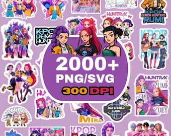 Kpop Huntrix Clipart Bundle | Saja Girls & Derpy Tiger PNG SVG (Digital Download)