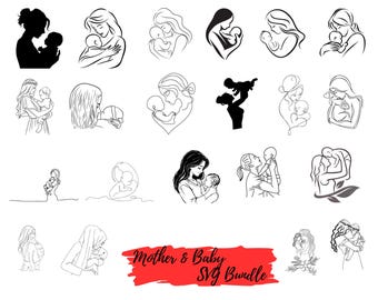Mother and Child Line Art SVG: Newborn Baby Clipart (Digital Download)