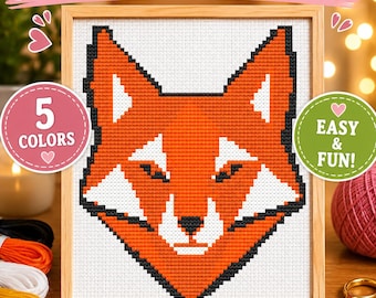 Geometric Fox Cross Stitch Pattern: Bold Woodland Animal, Modern Fox Decor, PDF Download