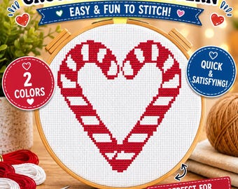 Candy Cane Heart Cross Stitch Pattern: Sweet Holiday Love, Christmas Ornament, PDF Download