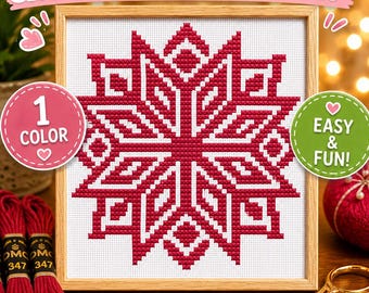 Nordic Star Cross Stitch Pattern: Elegant Folk Art Ornament, Winter Decor, PDF Download