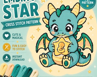 Patrón de punto de cruz Dragón Estrella Embrión: dragón esperanzador de FIV, decoración de viaje de fertilidad, descarga digital en PDF
