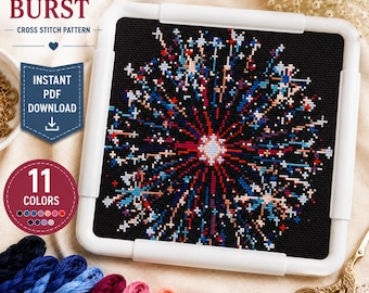 Firework Cross Stitch Pattern: Patriotic Burst, July Fourth PDF Digital Download