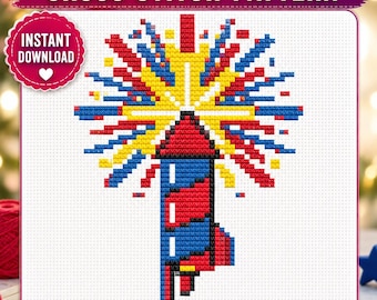 Rocket Cross Stitch Pattern: Fourth of July Patriotic Mini, Digital PDF Download
