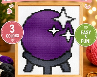 Crystal Ball Cross Stitch Pattern: Mystical Purple Magic, Witchy Wall Decor, PDF Download