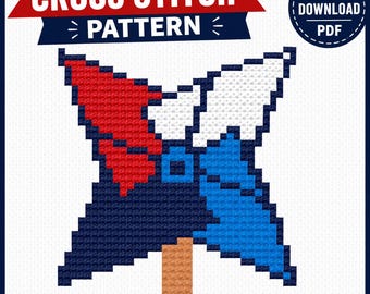 Pinwheel Cross Stitch Pattern: Patriotic Independence Day Mini, Digital PDF Download