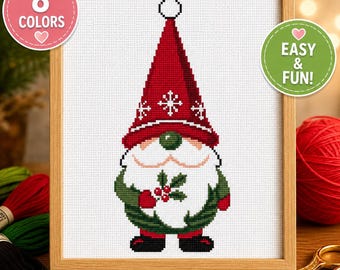 Christmas Gnome Cross Stitch Pattern: Whimsical Holiday Magic, Festive Decor, PDF Download
