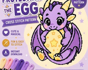Patrón de punto de cruz del dragón escudo de huevo: dragón protector de FIV, decoración de esperanza de fertilidad, descarga digital en PDF.
